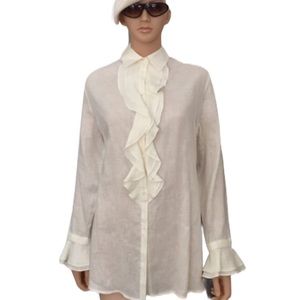NWOT Vintage LOUIS FERAUD Feminine pure Linen Ruffled Blouse